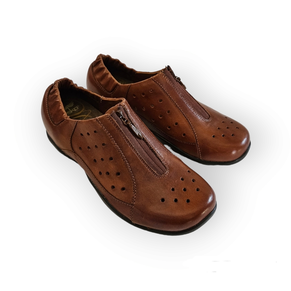 Dansko Camille Punched Leather Zip Closure Brown Comfort Loafer Size 36 …